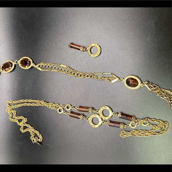 Sarah Coventry goldtone brown gems with removable lariat necklace - Picture 11 of 14